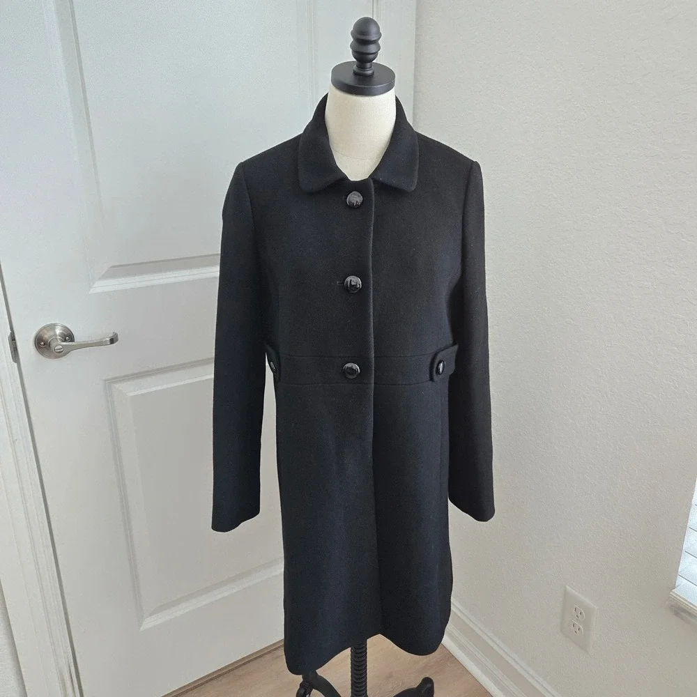 J.Crew Womens Black Wool Blend 3-Button Long Overcoat Jacket 99295 Size 12P